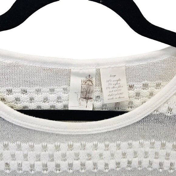 Francesca's Women's White Sliver Metallic Sheer Striped Pullover Sweater Sz L - Picture 3 of 3